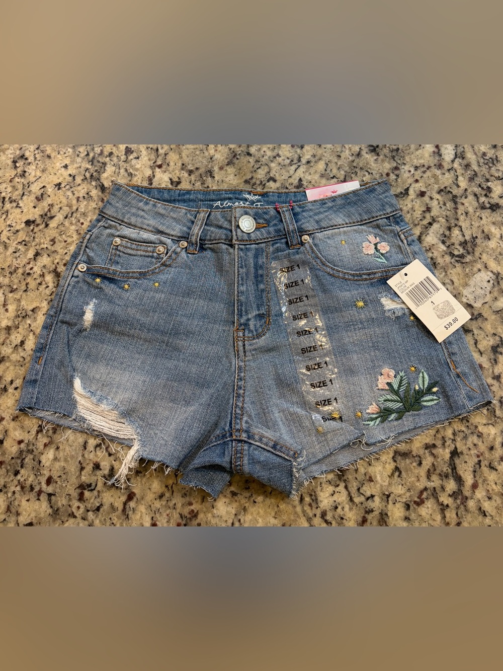 Almost Famous Light Blue High-Rise Embroidered Denim Shorts